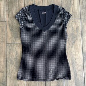 Express Sexy Stretch Black and White V-Neck Polka Dot Tee